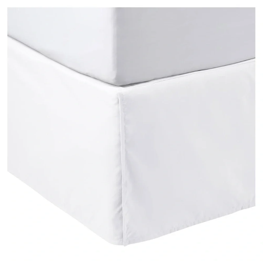 Amazon Basics Lightweight Pleated Bed Skirt, Queen, Bright White, Solid